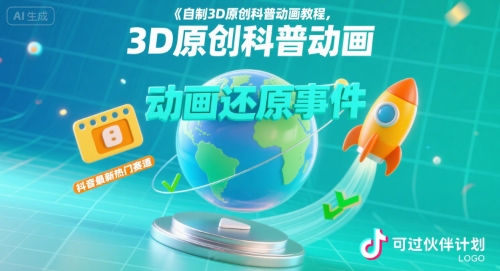 自制3D原创科普动画教程，动画还原事件，抖音最新热门赛道，可过伙伴计划-云商网创