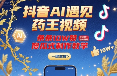 抖音AI遇见药王视频，条条10W赞，快速起千粉万粉号，傻瓜式制作教学-云商网创