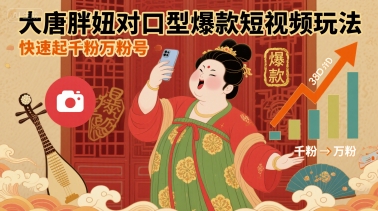 大唐胖妞对口型爆款短视频玩法，快速起千粉万粉号-云商网创