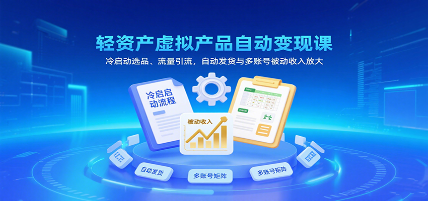 轻资产虚拟产品自动变现课，冷启动选品、流量引流，自动发货与多账号被动收入放大-云商网创