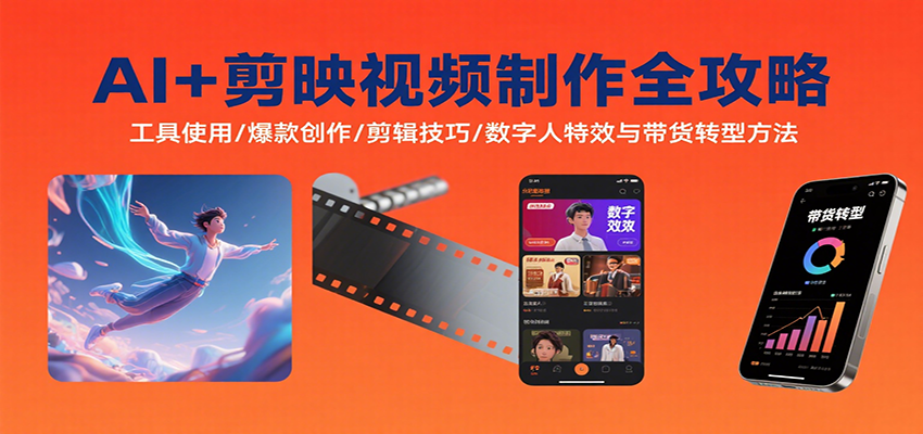 AI+剪映视频制作全攻略：工具使用/爆款创作/剪辑技巧/数字人特效与带货转型方法-云商网创