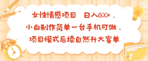 女性情感项目 小白制作简单一台手机可做 项目模式后续自然升大客单 日入6张-云商网创