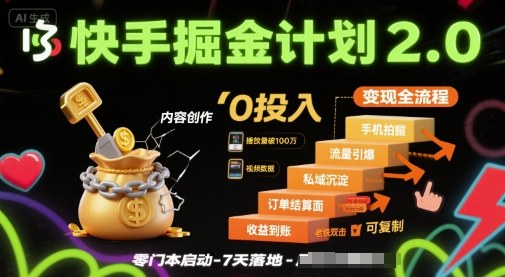 快手掘金计划2.0，快手电商变现全流程，简单可复制，0投入-云商网创