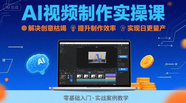Ai视频制作实操课，解决创意枯竭、效率低下痛点，实现日更量产可持续变现-云商网创