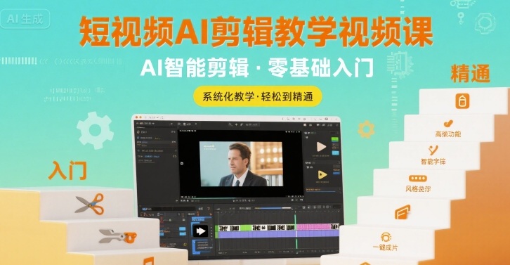 短视频AI剪辑教学视频课，入门到精通-云商网创