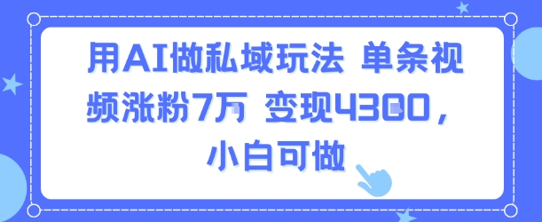 用AI做私域玩法，单条视频涨粉7W变现4.3k，小白可做-云商网创