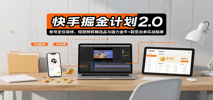 快手掘金计划2.0，账号定位装修、短视频剪辑选品与磁力金牛+裂变出单实战指南-云商网创
