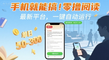 手机就能搞！零撸阅读挂G，最新平台，一键自动运行，随时随地挣，单日50-3张+【揭秘】-云商网创