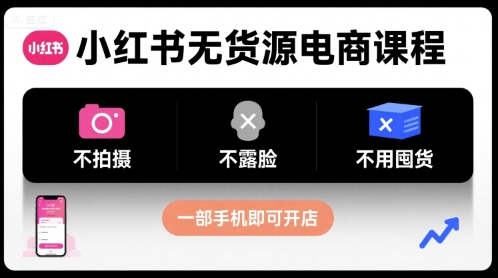 小红书无货源电商课程，不拍摄不露脸不用囤货，一部手机即可开店-云商网创