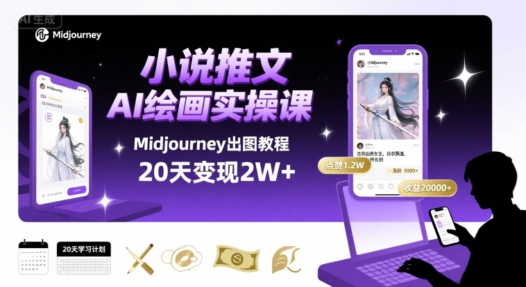 小说推文干货分享之AI绘画MJ出图实操课，用Midjourney做小说推文，20天挣2w-云商网创