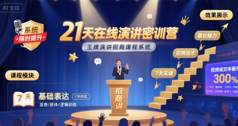 21天在线演讲密训营，王牌演讲招商课程系统-云商网创