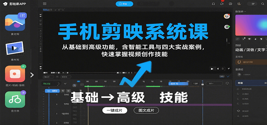 手机剪映系统课，从基础到高级功能，含智能工具与四大实战案例，快速掌握视频创作技能-云商网创