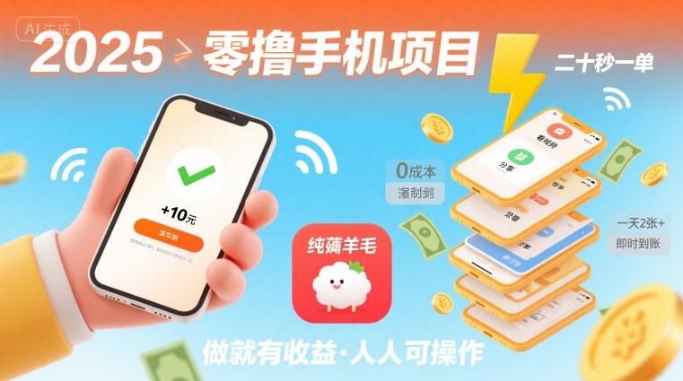 2025年零撸手机项目，二十秒一单，纯薅羊毛 一天2张+做就有-云商网创
