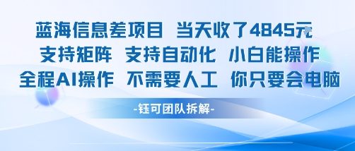 蓝海信息差项目当天收米1k+ 支持矩阵支持自动化小白能操作全程AI操作不需要人工你只要会电脑-云商网创