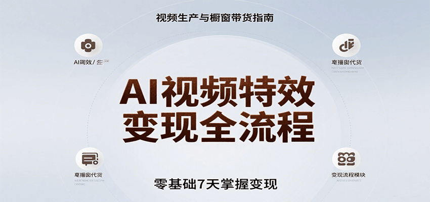 AI视频特效变现全流程，零基础7天掌握视频生产到橱窗带货变现-云商网创