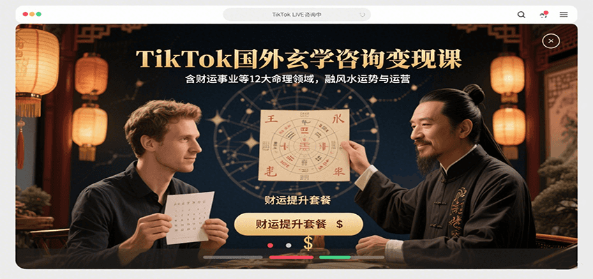 TikTok国外玄学咨询变现课，含财运事业等12大命理领域，融风水运势与运营-云商网创