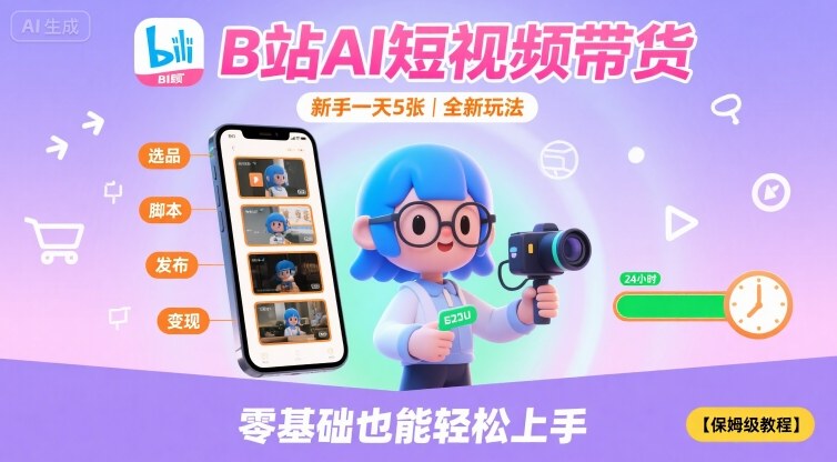 B站AI短视频带货，新手一天5张，全新玩法【保姆级教程】-云商网创