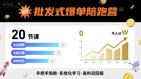 批发式爆单陪跑营，20节课带你实现批发式爆单，带你经松月入过W-云商网创