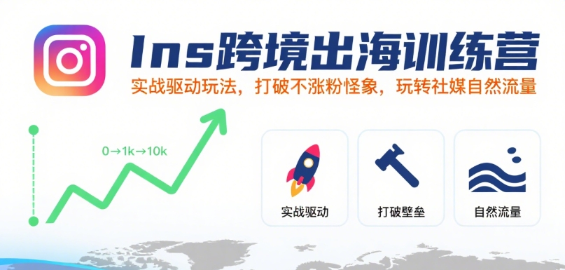 Ins跨境出海训练营，实战驱动玩法，打破不涨粉怪象，玩转社媒自然流量-云商网创